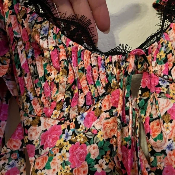 For Love And Lemons Pink Red Sweetheart Puff Sleeve Midi Dress NWT - Picture 4 of 6